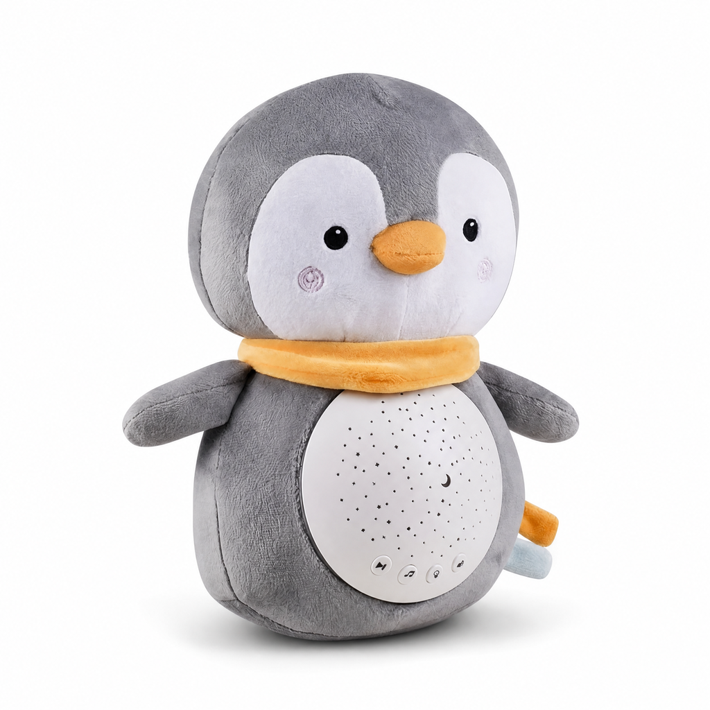 Pinguin Kuscheltier Nachtlicht weißes Rauschen - Weißer Hintergrund Frontalansicht