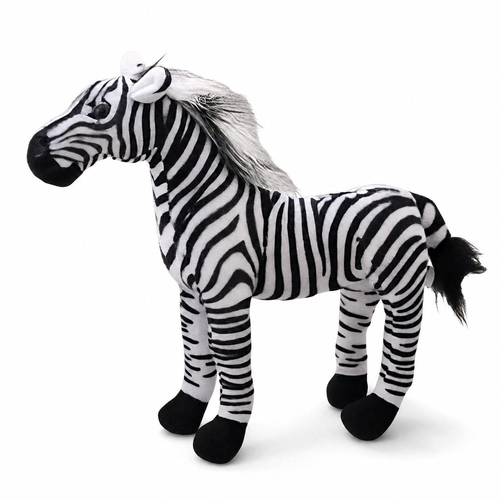 Zebra Kuscheltier naturgetreu 30 cm - Frontalansicht auf weißem Hintergrund