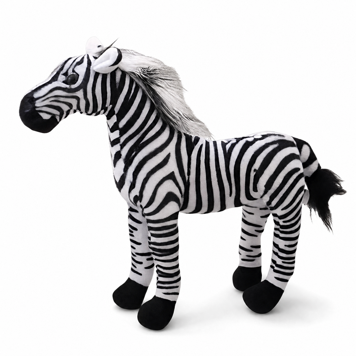 Zebra Kuscheltier naturgetreu 30 cm - Frontalansicht auf weißem Hintergrund