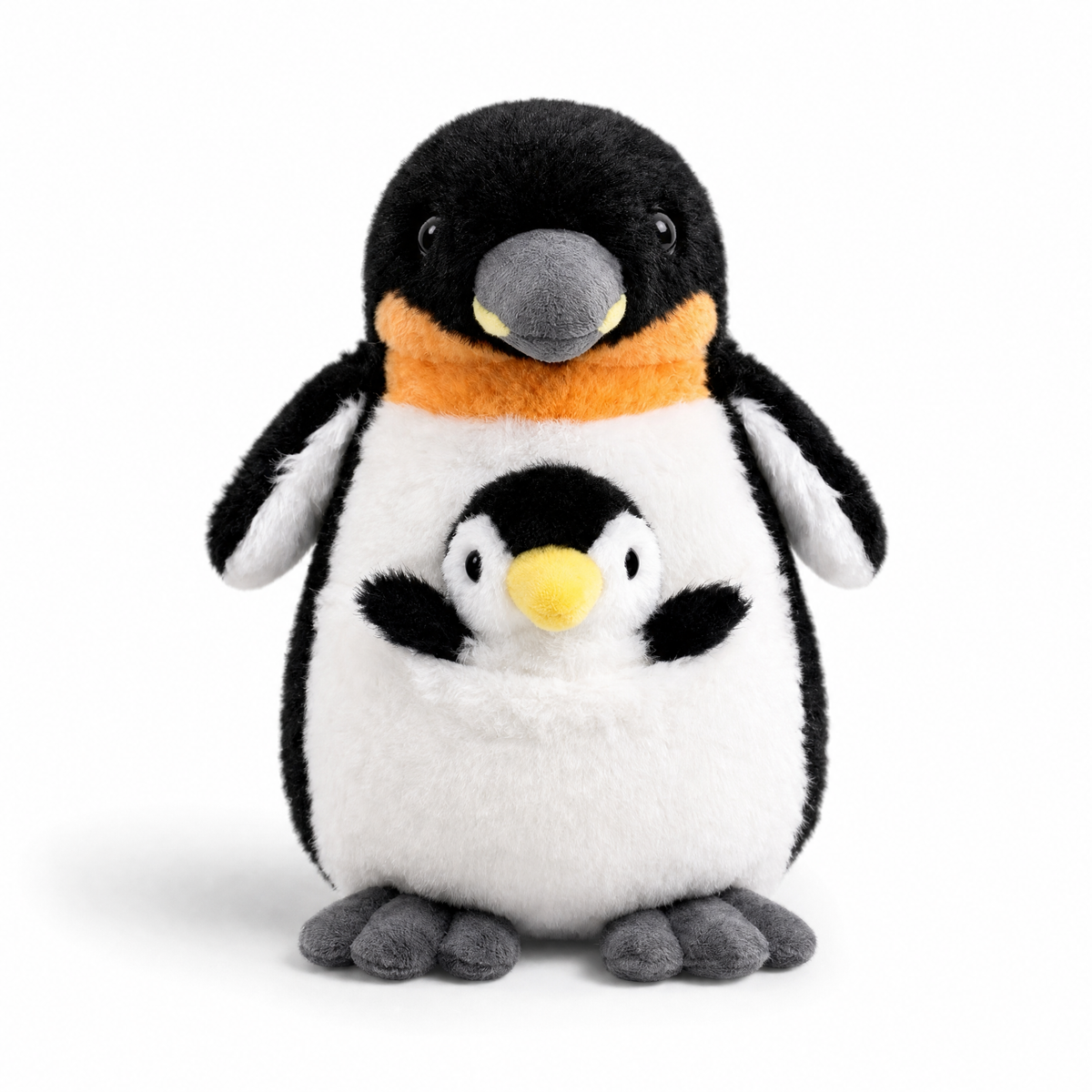 Pinguin Mutter und Kind Kuscheltier - Weißer Hintergrund frontal