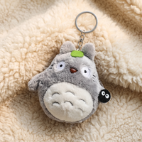 Grauer Totoro Plüsch Schlüsselanhänger mit grünem Blatt - Detailansicht Material