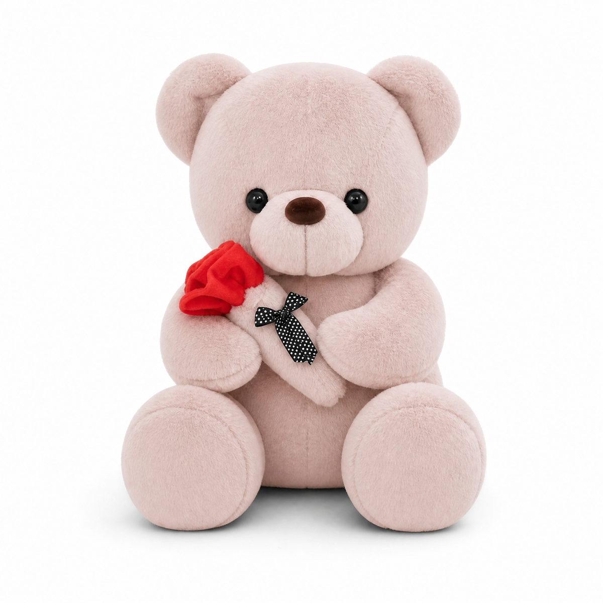Rosa Teddybär Plüschtier mit Rose - Weißer Hintergrund frontal