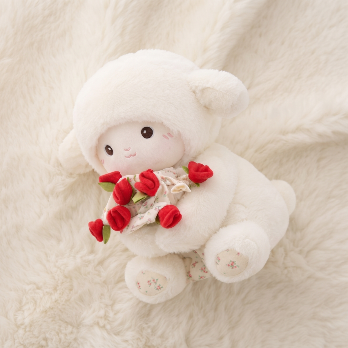 Schaf Kuscheltier mit Rose niedliches Lamm Stofftier Valentinstagsgeschenk - Detailansicht Material