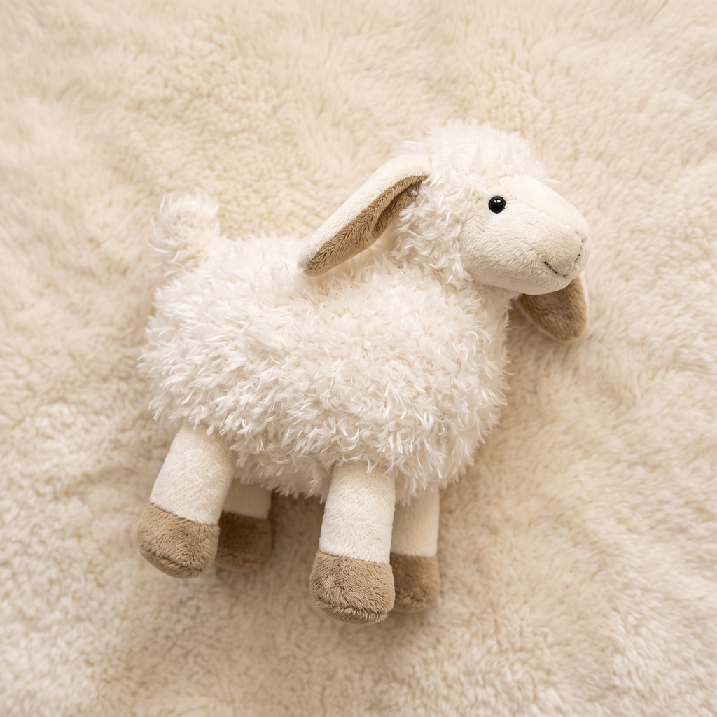 Schaf Kuscheltier weißes Lamm Stofftier für Babys und Kinder - Detailansicht Material