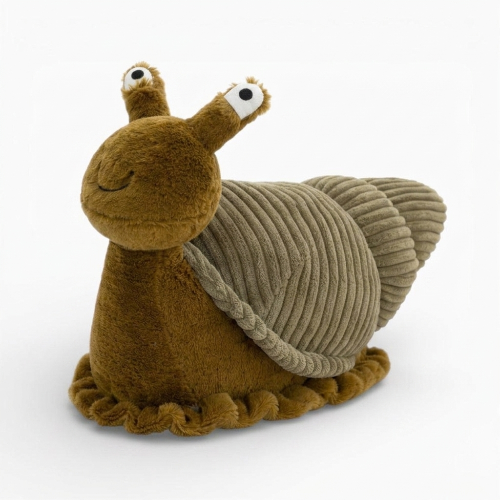 Schnecke Kuscheltier Cartoon Stofftier weich - Weißer Hintergrund seitlich
