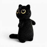 Schwarze Katze Plüschkissen Kawaii Kuscheltier - Weißer Hintergrund Seitenansicht