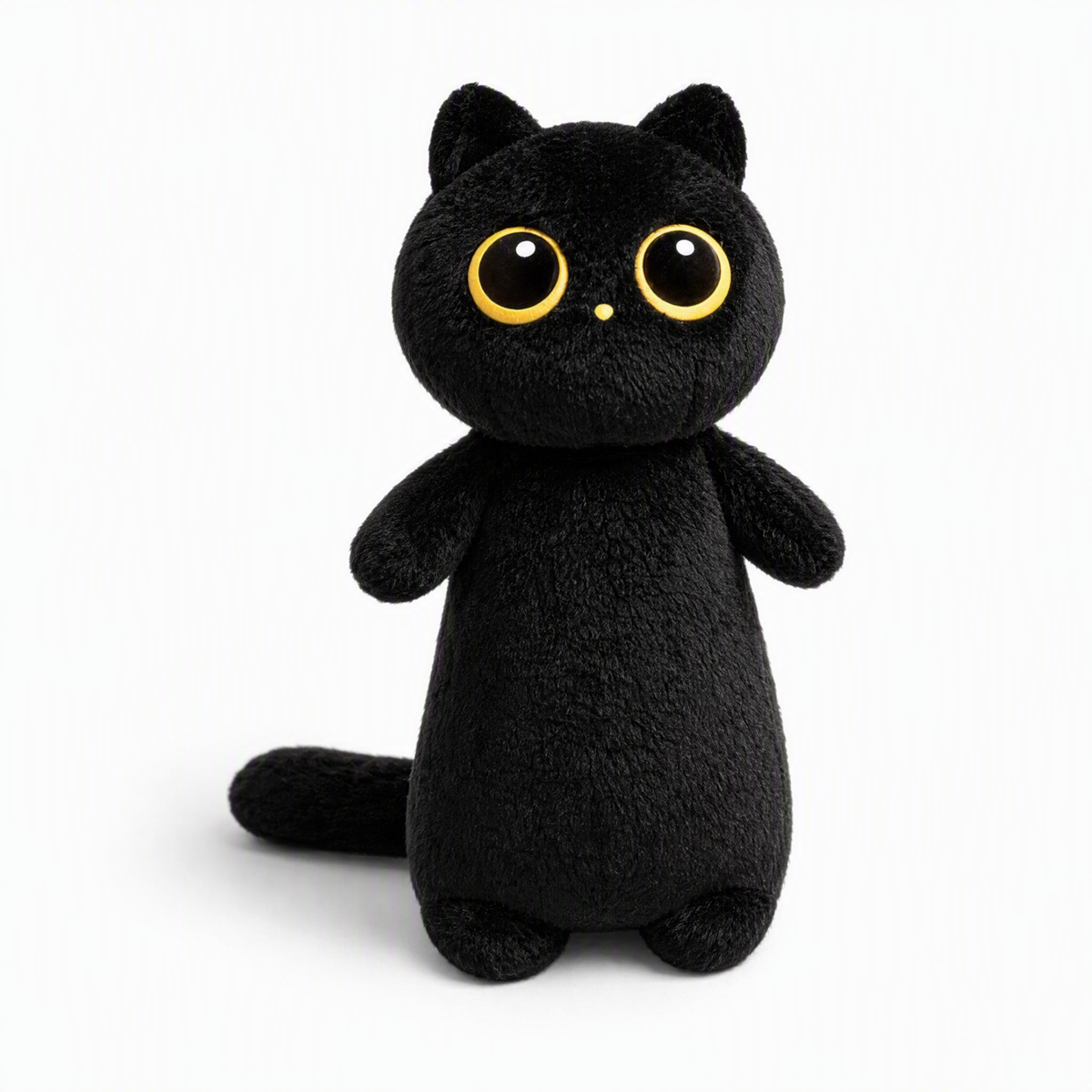 Schwarze Katze Plüschkissen Kawaii Kuscheltier - Weißer Hintergrund Frontal