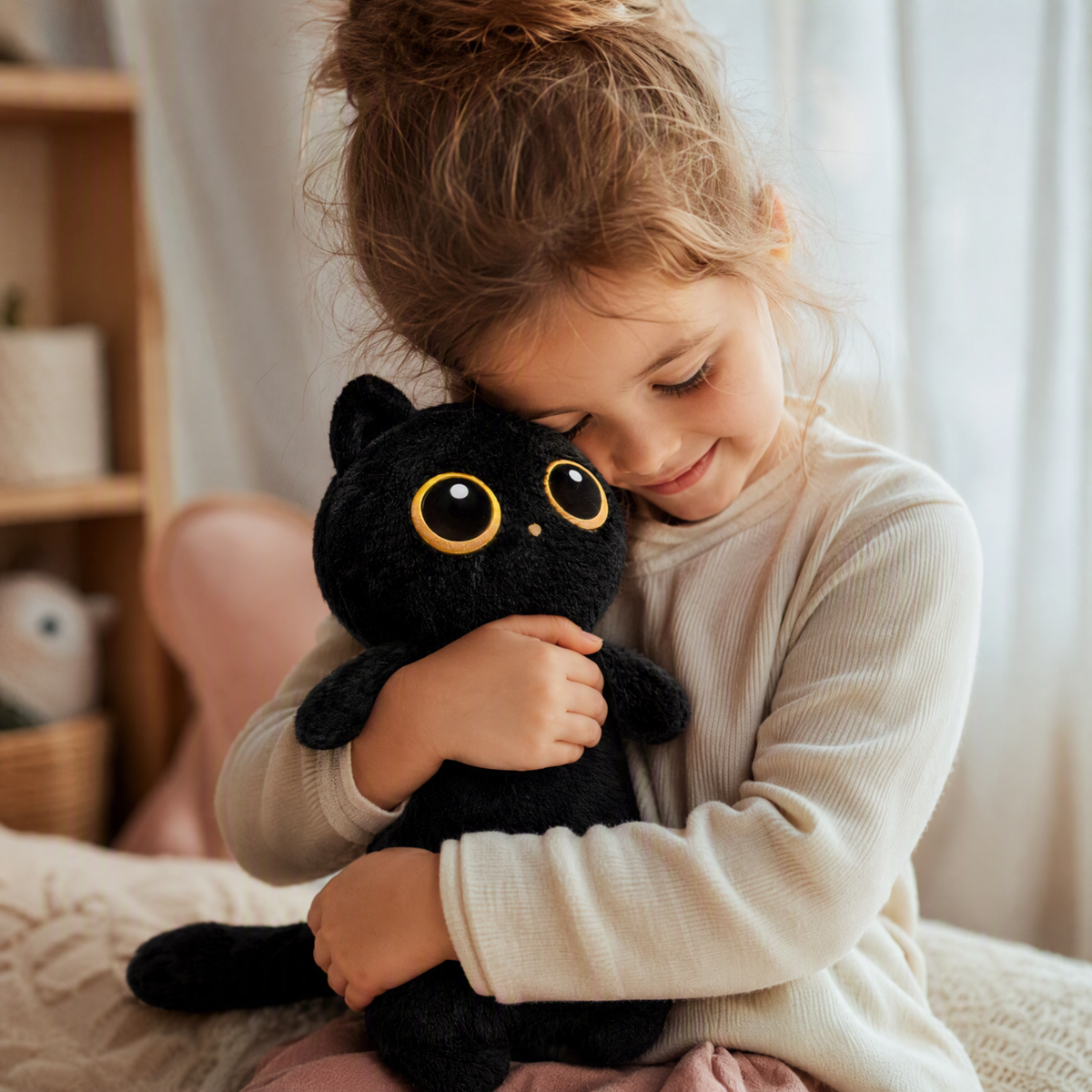 Schwarze Katze Plüschkissen Kawaii Kuscheltier - Gemütliche Nutzung im Innenbereich