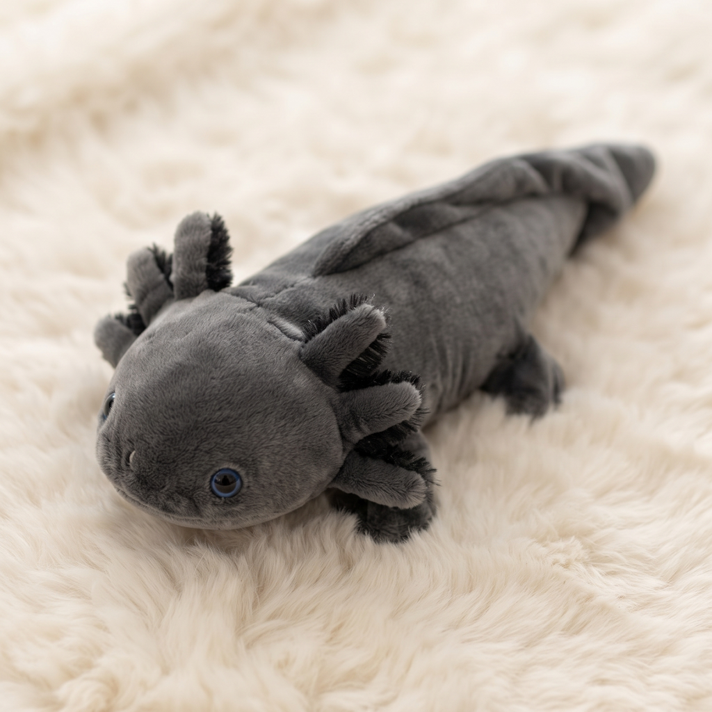 Schwarzes Axolotl Plüschtier realistisch - Detailansicht Material