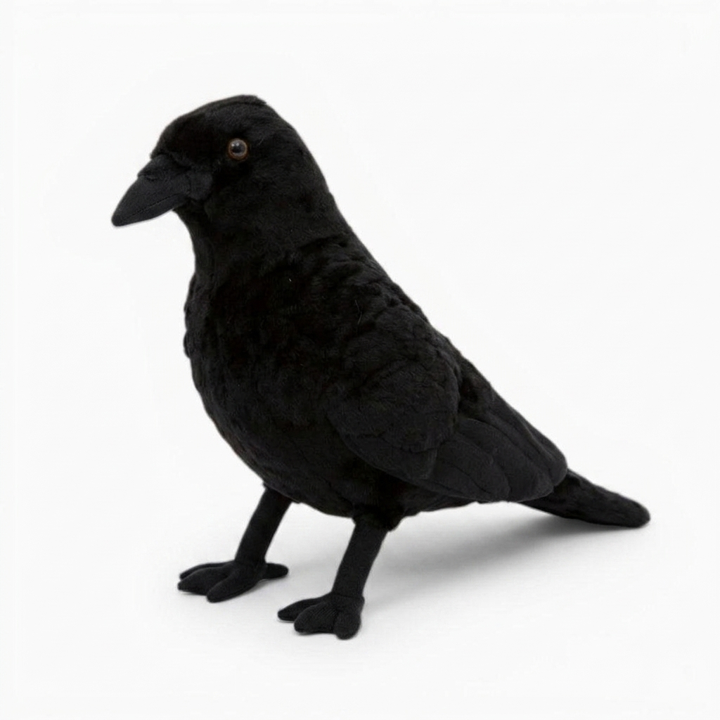 Schwarzes Rabe Kuscheltier Halloween Deko - Weißer Hintergrund seitlich