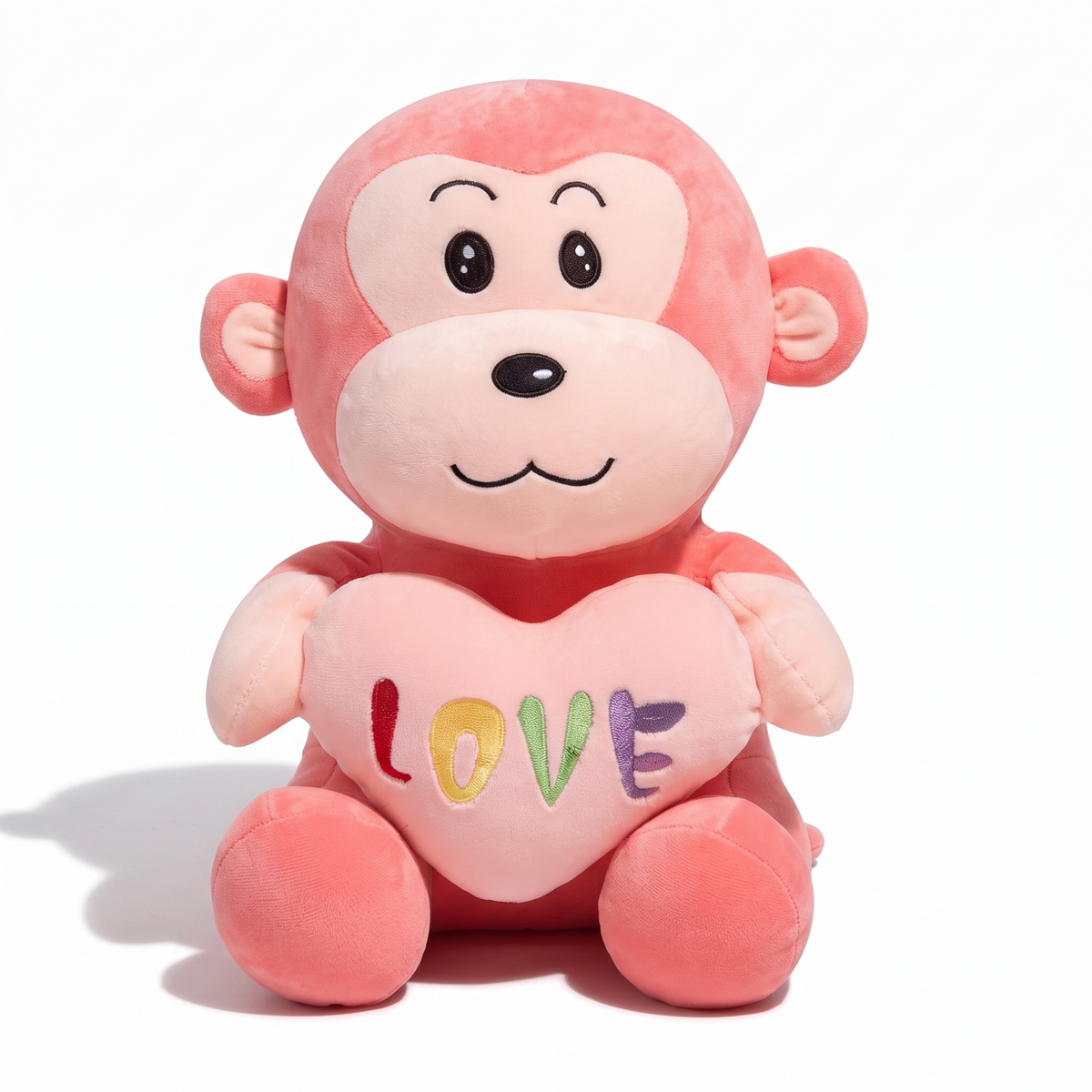 Affe Kuscheltier mit Love-Herz - weißer Hintergrund Frontalansicht