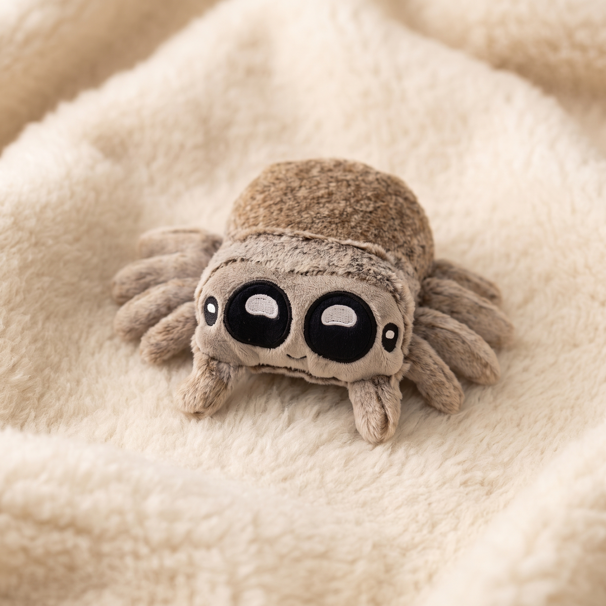 Spinne Kuscheltier niedliches Stofftier mit Kulleraugen - Materialdetail