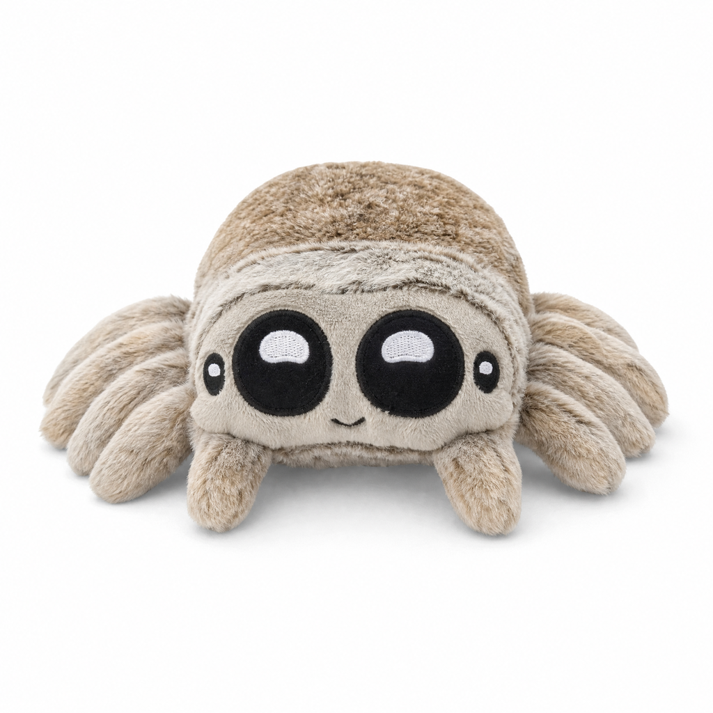 Spinne Kuscheltier niedliches Stofftier mit Kulleraugen - Weißer Hintergrund, Vorderansicht