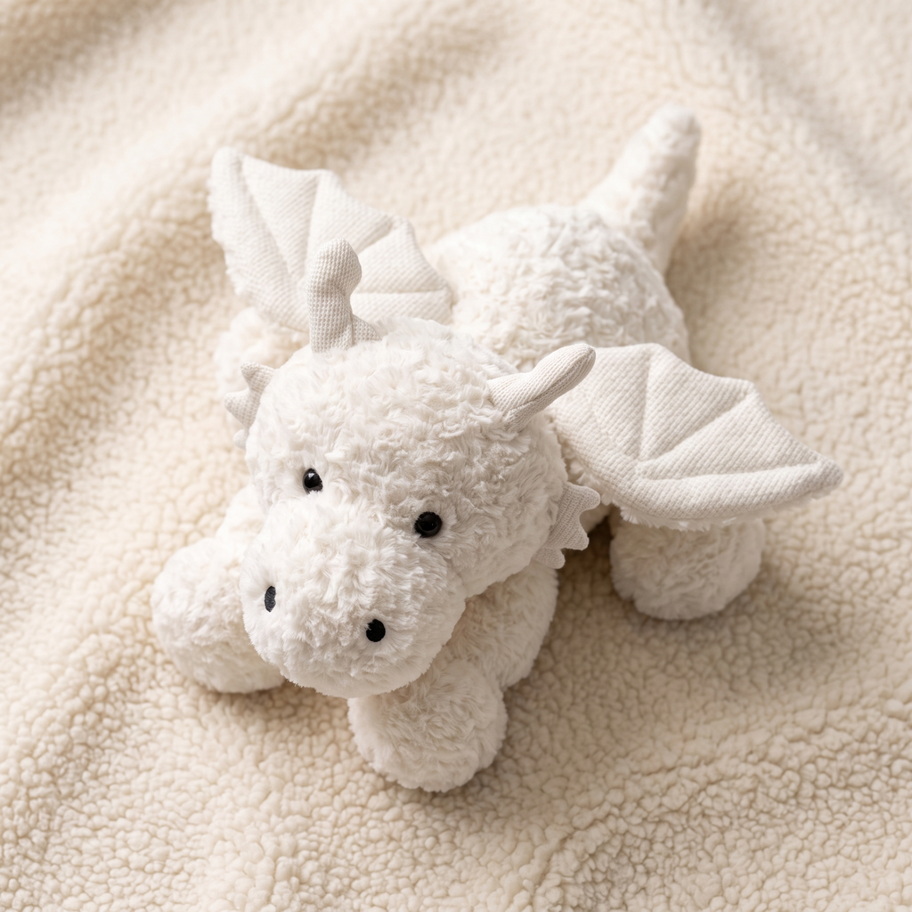 Weißes Drachen Kuscheltier mit Flügeln - Detailansicht Material