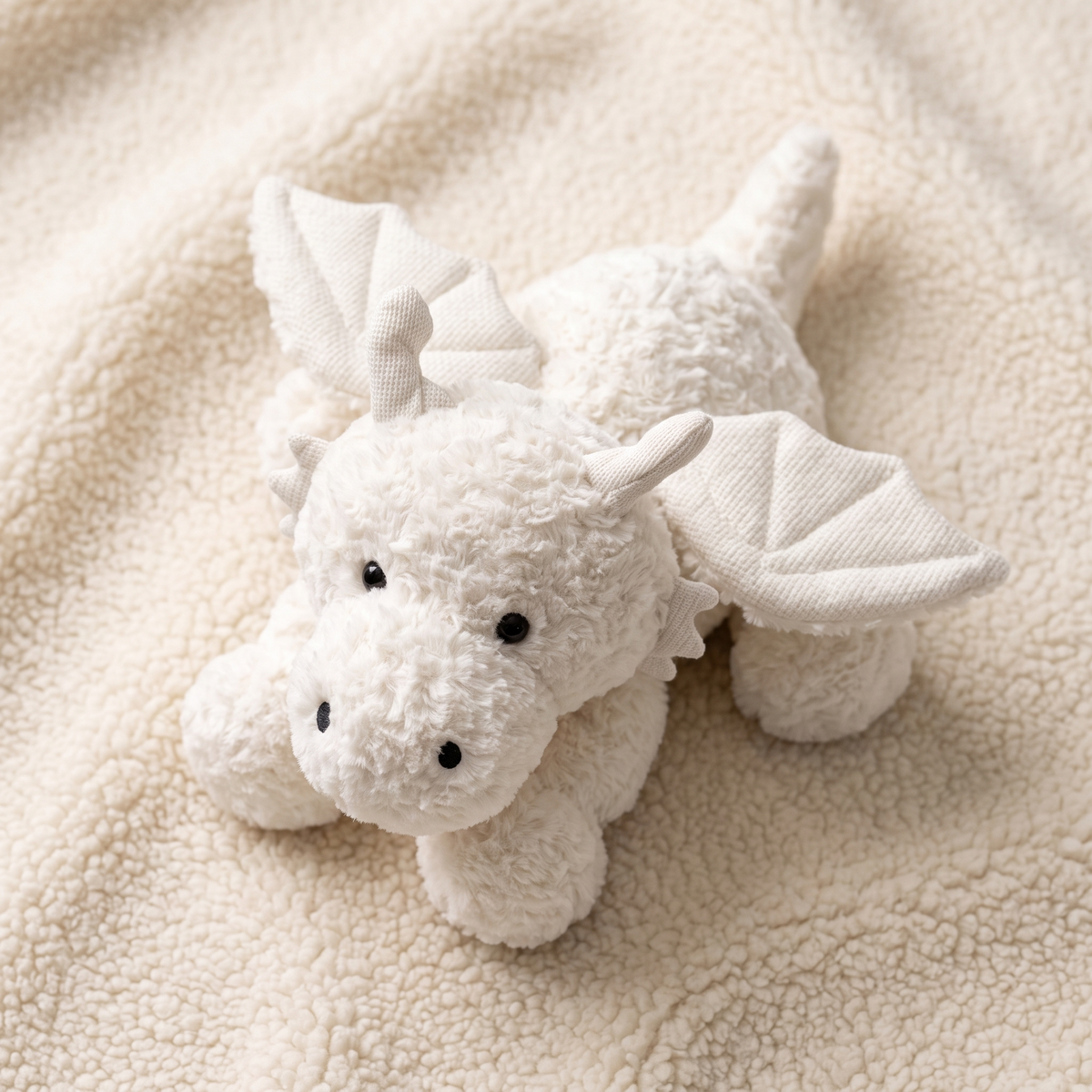 Weißes Drachen Kuscheltier mit Flügeln - Detailansicht Material